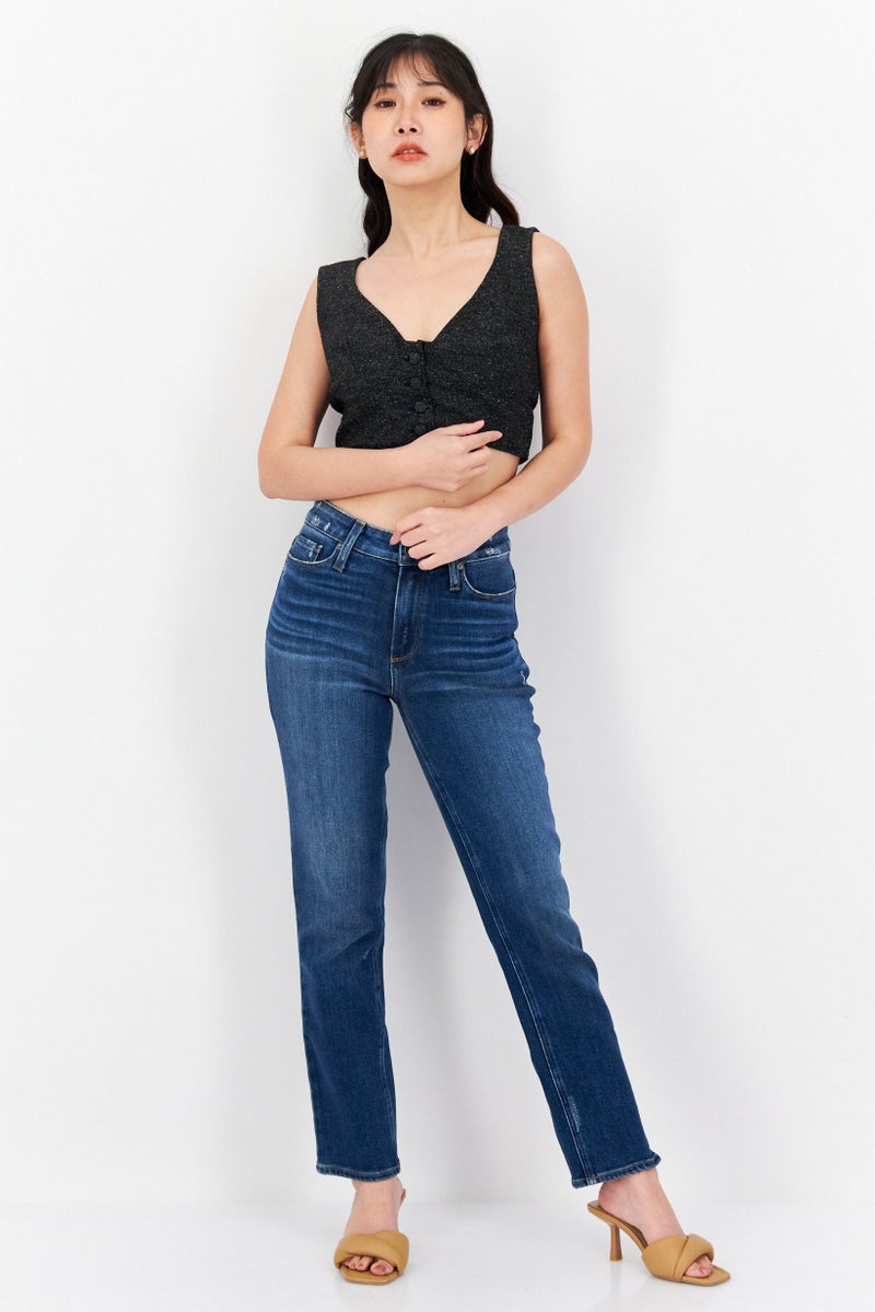 INC Jeannie Mai x INC Women V Neck Long Sleeves Heather Crop Top Vest, Dark Grey - Image 4